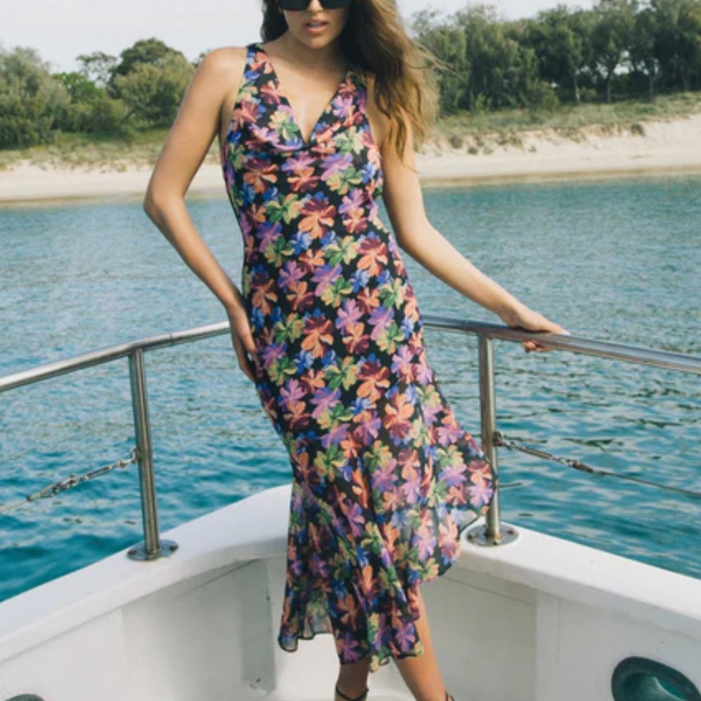 Charlie holiday Dominique Midi Dress Anthropologie floral‎ small 4 pink women’s